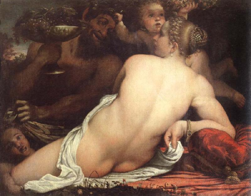 Annibale Carracci venus with a satyr and cupids Norge oil painting art